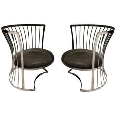 Retro Pair of Satin Nickel Lounge Chairs by Russell Woodard