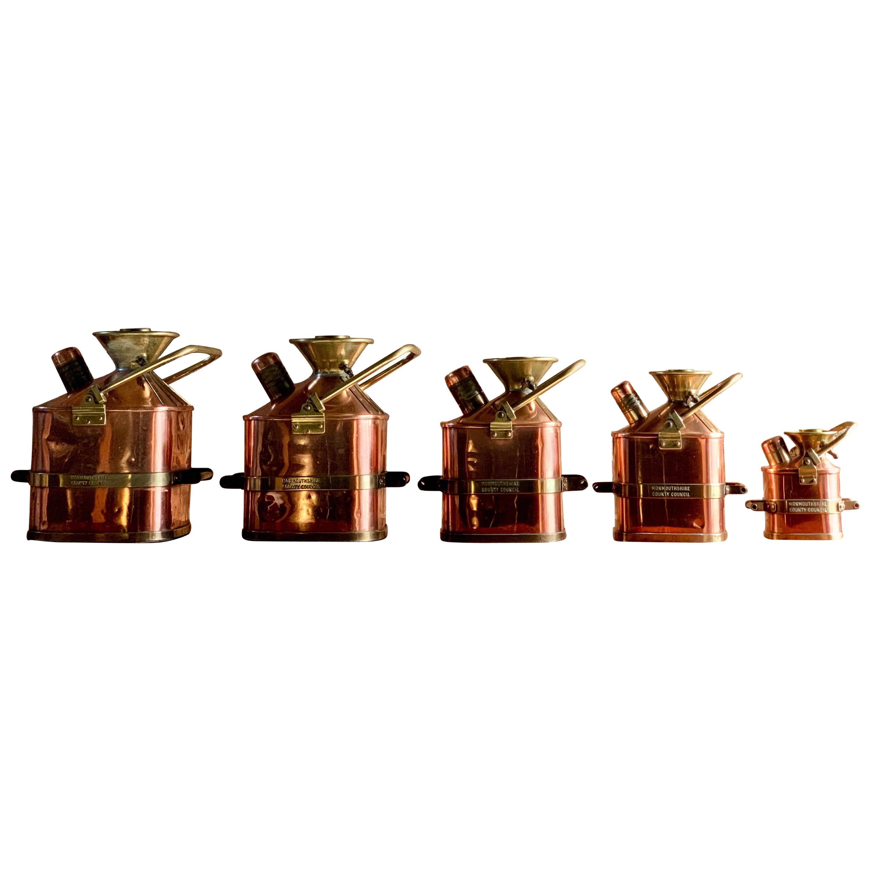 Monmouthshire County Council Petrol Measuring Cans Set of 5 Copper & Brass, 1931