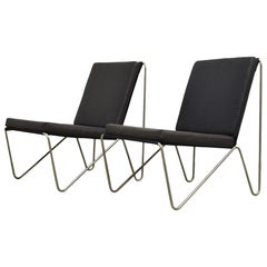 Pair of Minimalist Black Bachelor Chairs by Verner Panton for Fritz Hansen 1960s