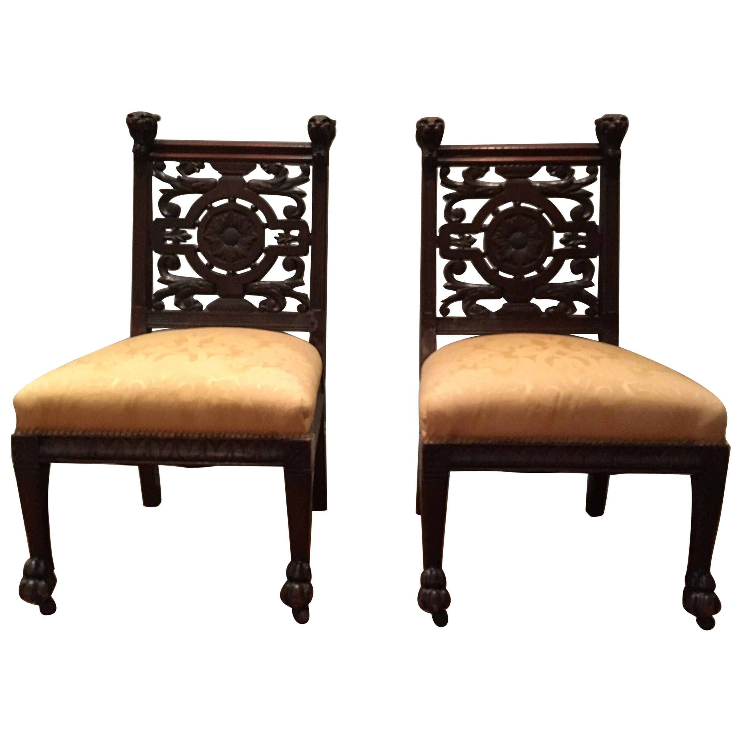 Pair of Late 19th Century Carved Side Chairs, Aesthetic Movement, circa 1890