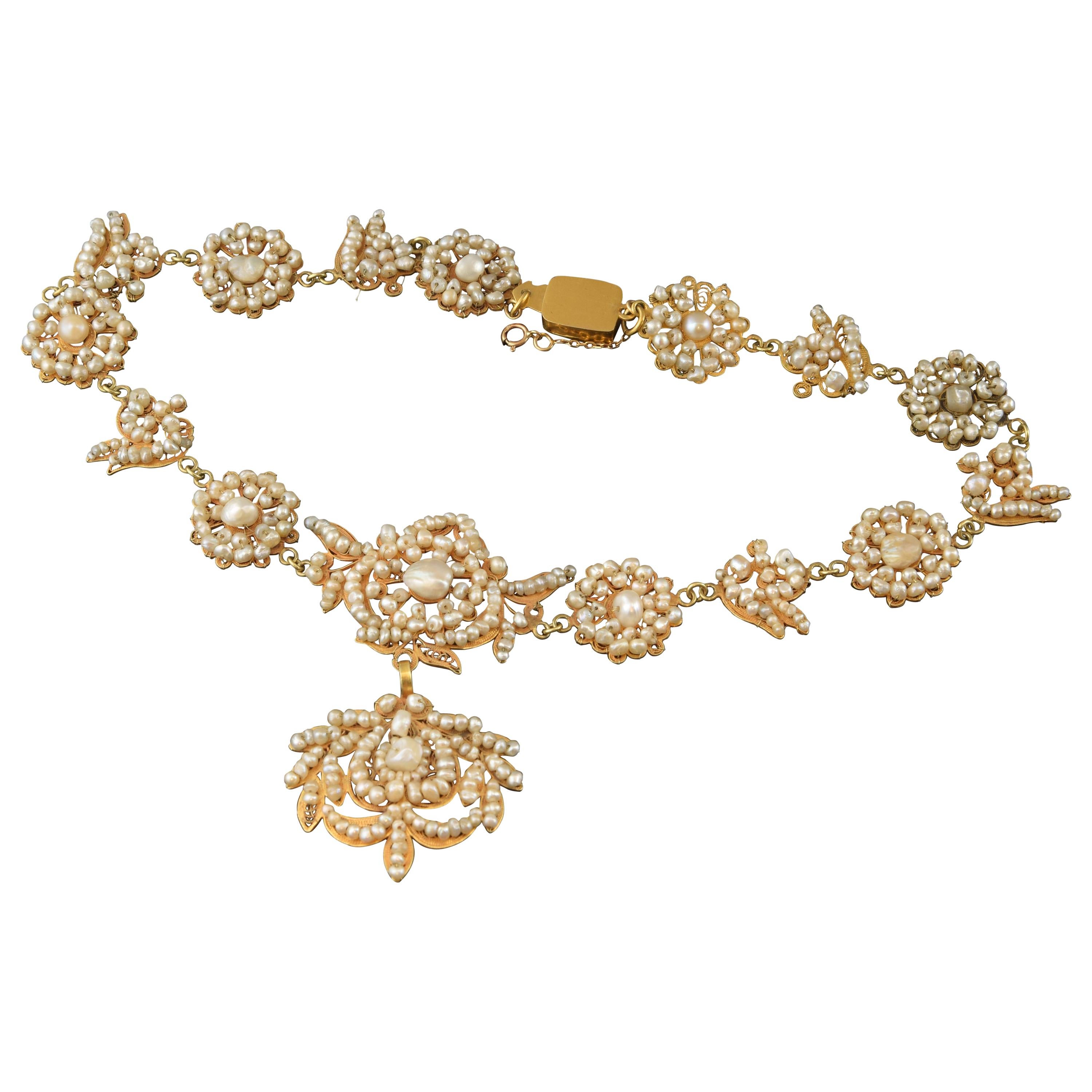 Short Necklace 'Choker' pearls 'aljófares', Gold '14-Karat'