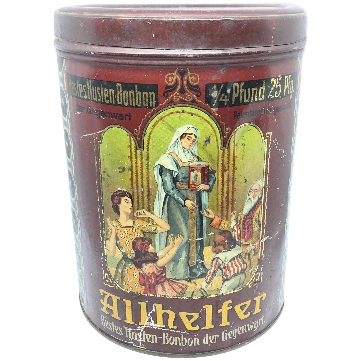 Art Nouveau Lithographed Candy Cookie Tin Box Advertising Vintage German, 1910s For Sale