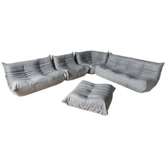 Grey Leather Togo Sofa Set by Michel Ducaroy for Ligne Roset, Set of Five