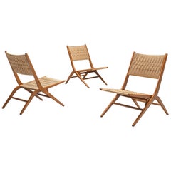French Folding Slipper Chairs with Woven Seat