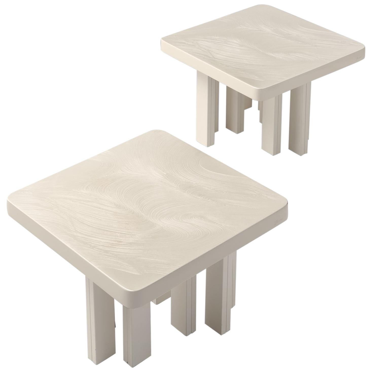 Jean Claude Dresse Pair of Resin Coffee Tables with Hand Drawn Pattern