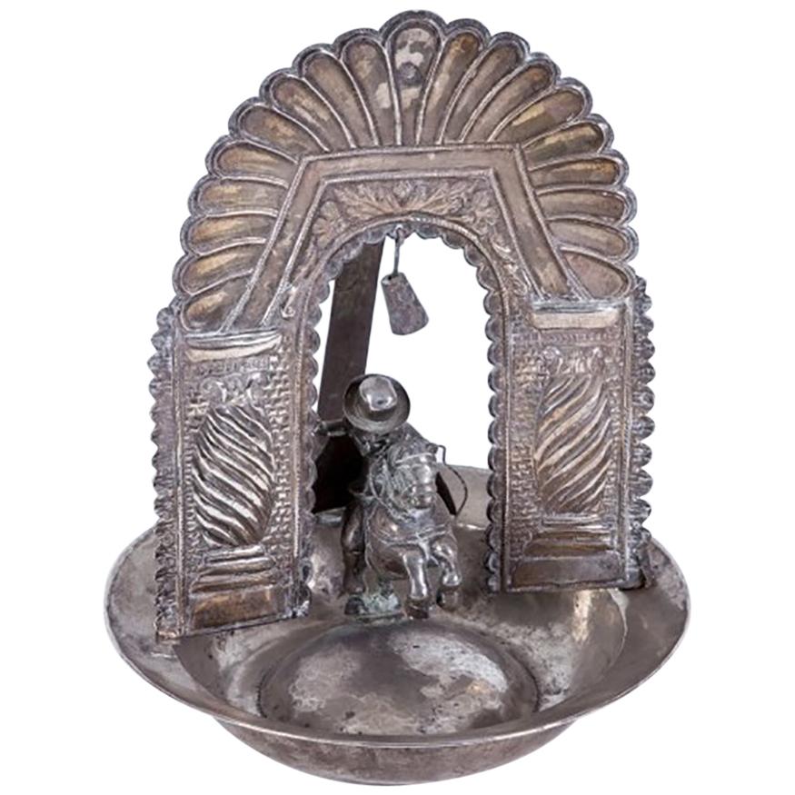 19th Century Bolivian or Peruvian Silver Alms Dish with Saint James on a Horse