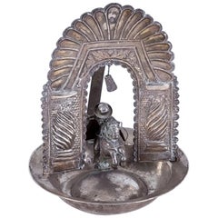 19th Century Bolivian or Peruvian Silver Alms Dish with Saint James on a Horse