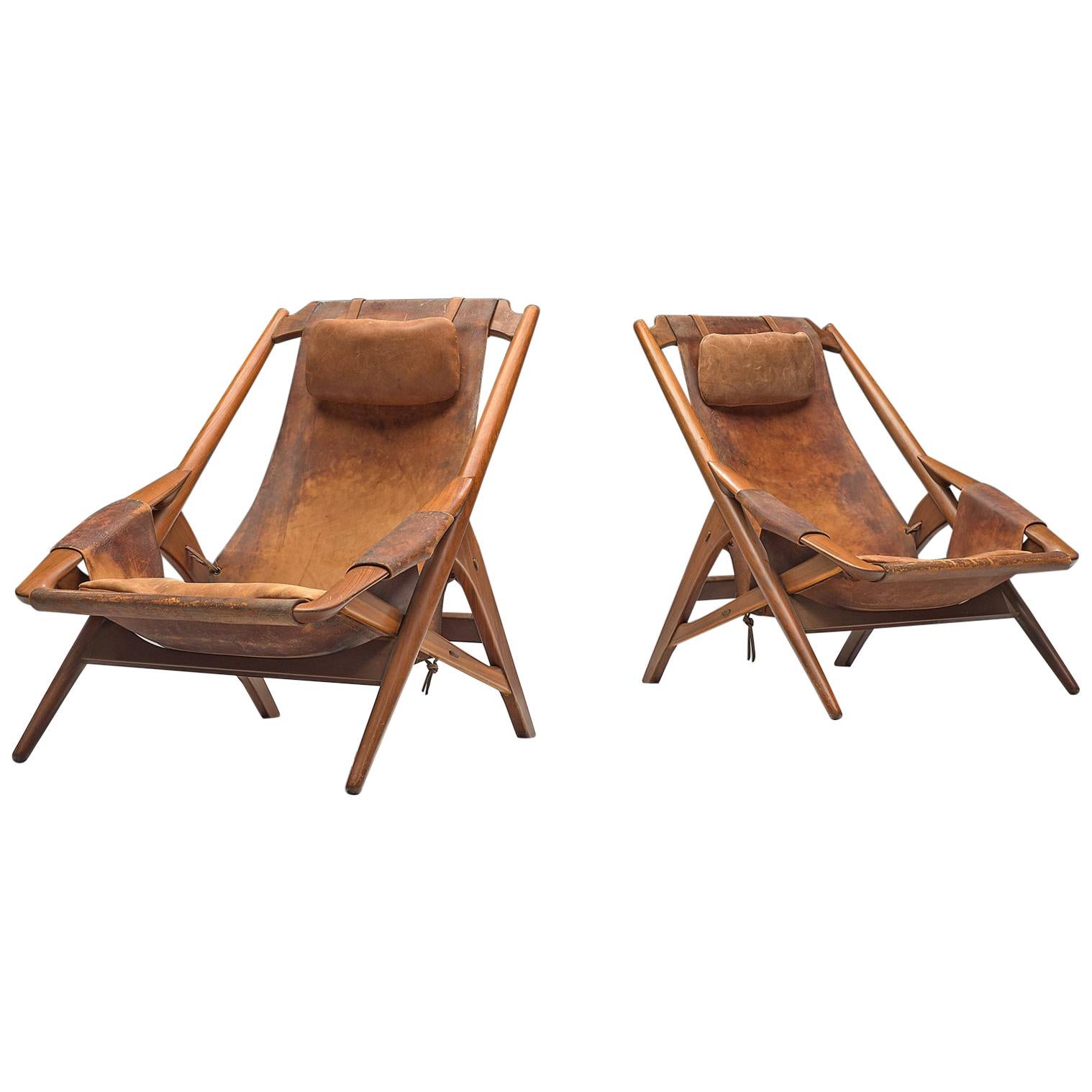 Andersag Pair of Lounge Chairs in Patinated Cognac Leather