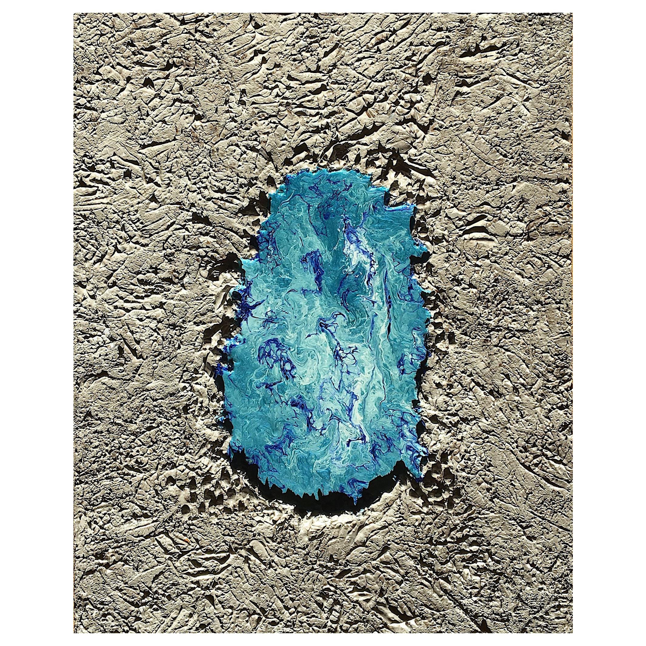 Painting Coastline 3 by Liora Textured Blue Sand Abstract Canvas Contemporary im Angebot