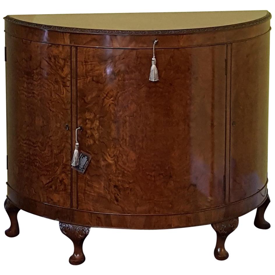 Burr Walnut Bow Fronted Cocktail Cabinet For Sale
