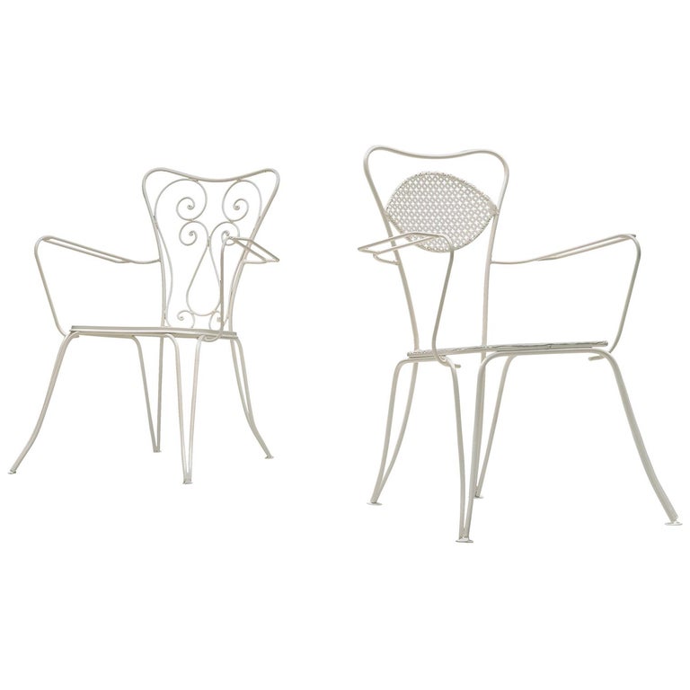 Large Set Of Italian Patio Chairs With New White Coating For Sale