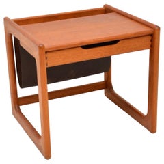 1960s Danish Teak and Leather Side Table Magazine Rack