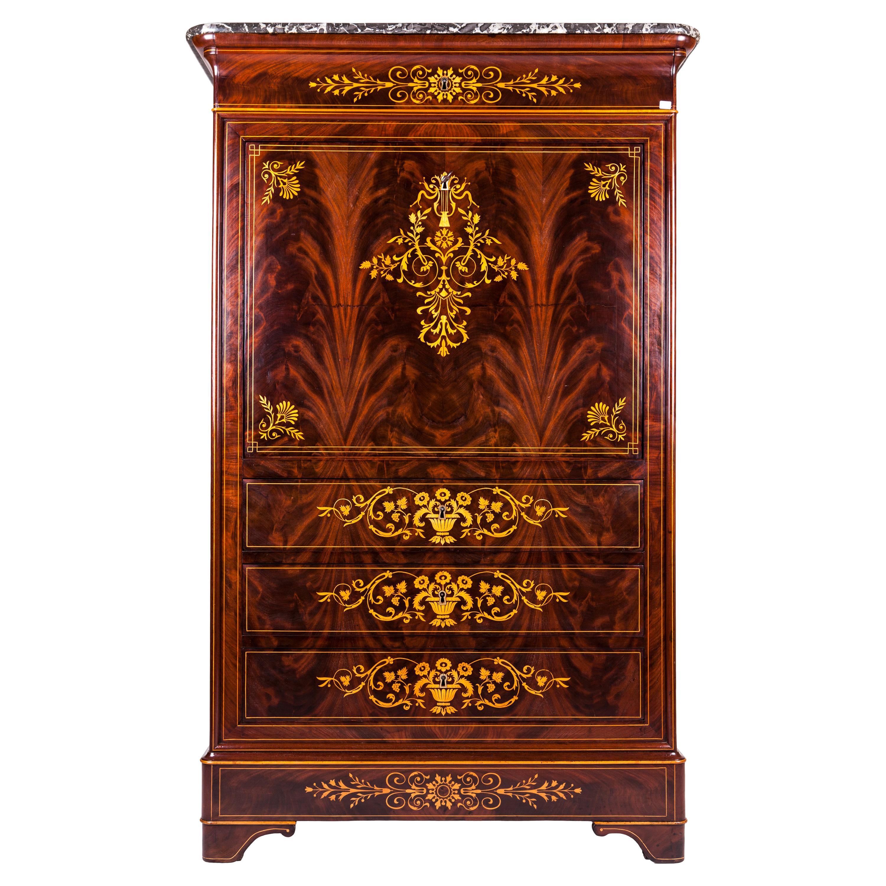 19th Century Charles X  Inlaid French Secrétaire à Abattant For Sale