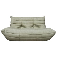 Vintage Ligne Roset Togo 2-Seat Re-Upholstered in Olive Green Fabric