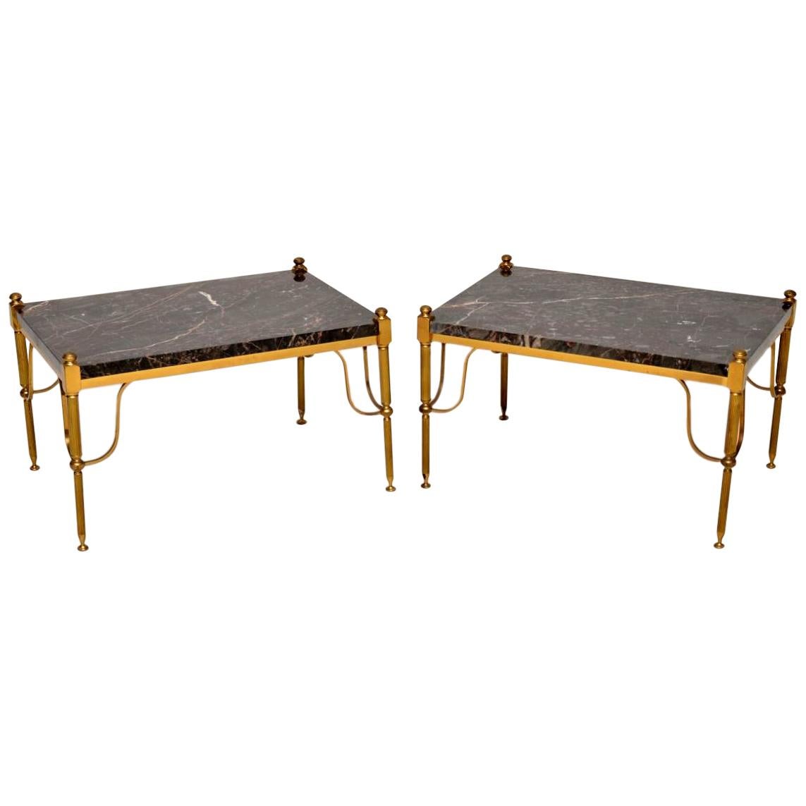 1950s Pair of Vintage French Marble and Brass Side Tables