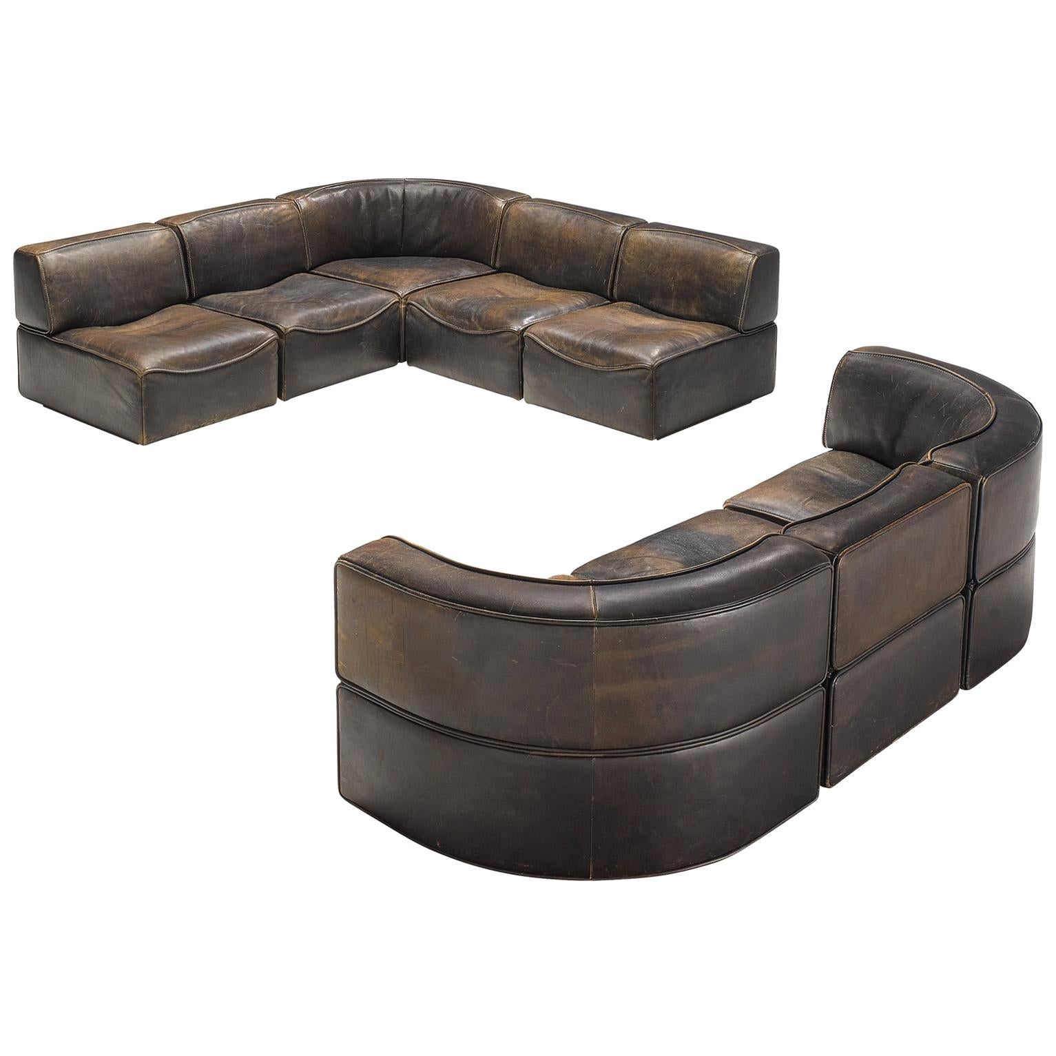 De Sede DS-15 Patinated Deep Brown Sectional Sofa