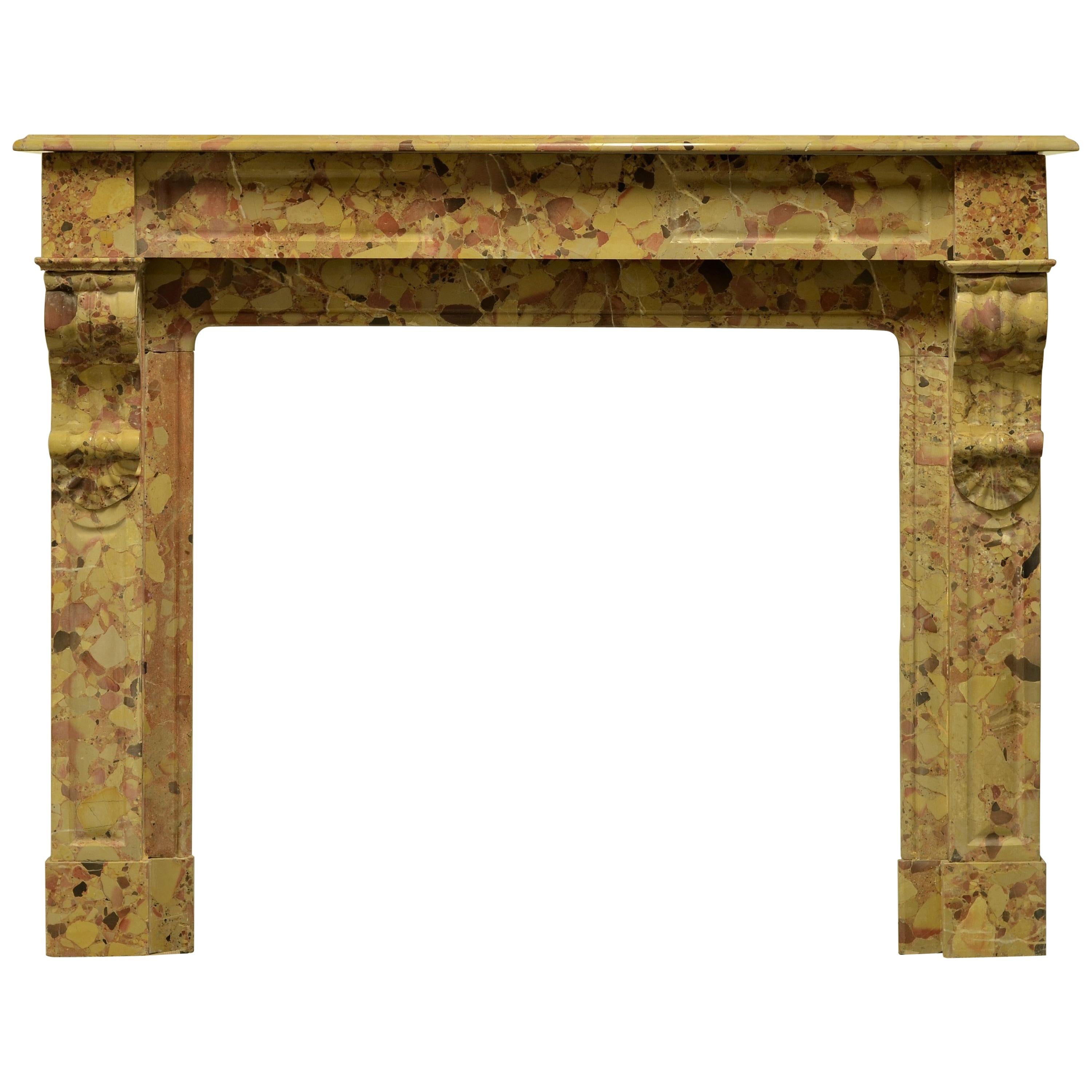 19th Century French Breche D' Alep Marble Fireplace Mantel