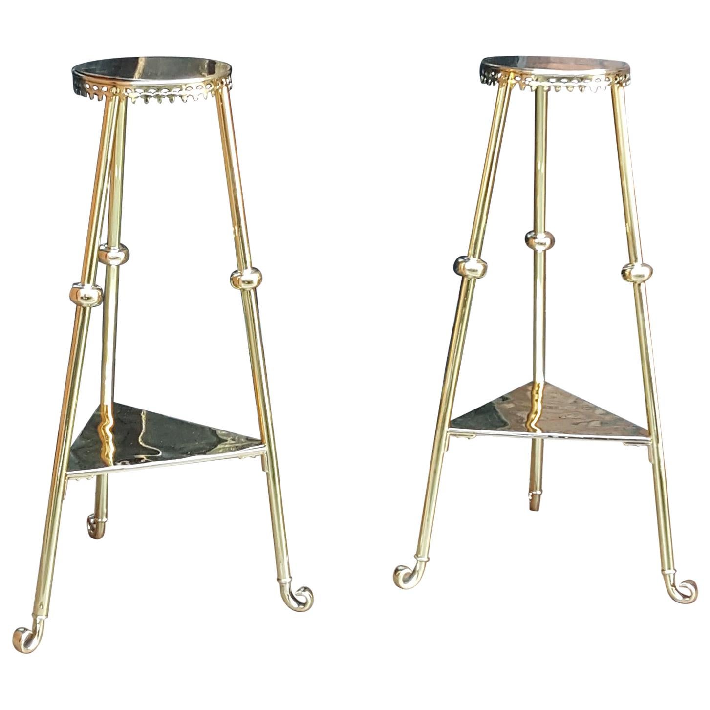 Pair of Victorian Brass Plant Stands For Sale
