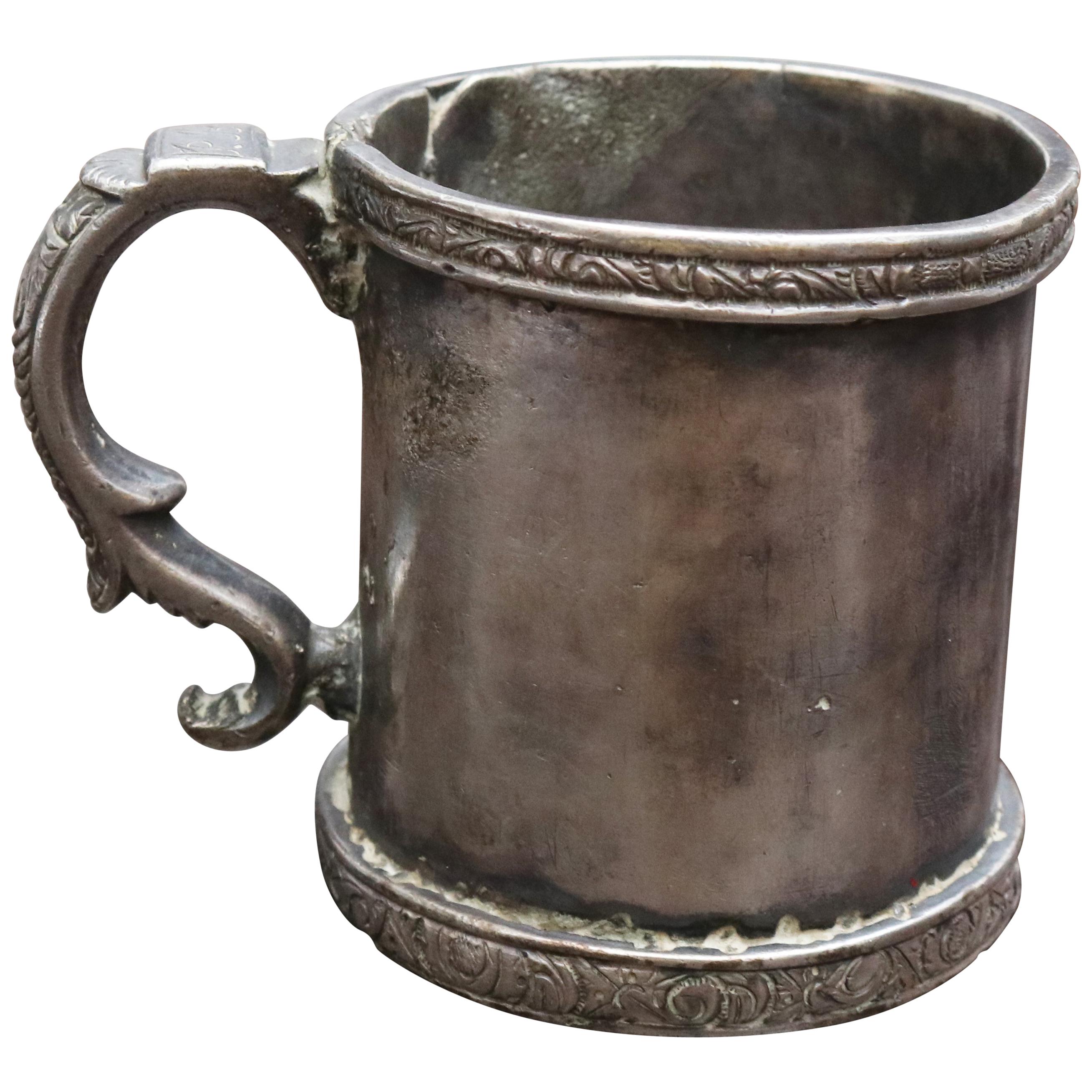 18th-19th Century Cylinder Shaped Silver Cup with Handle Possibly Bolivian