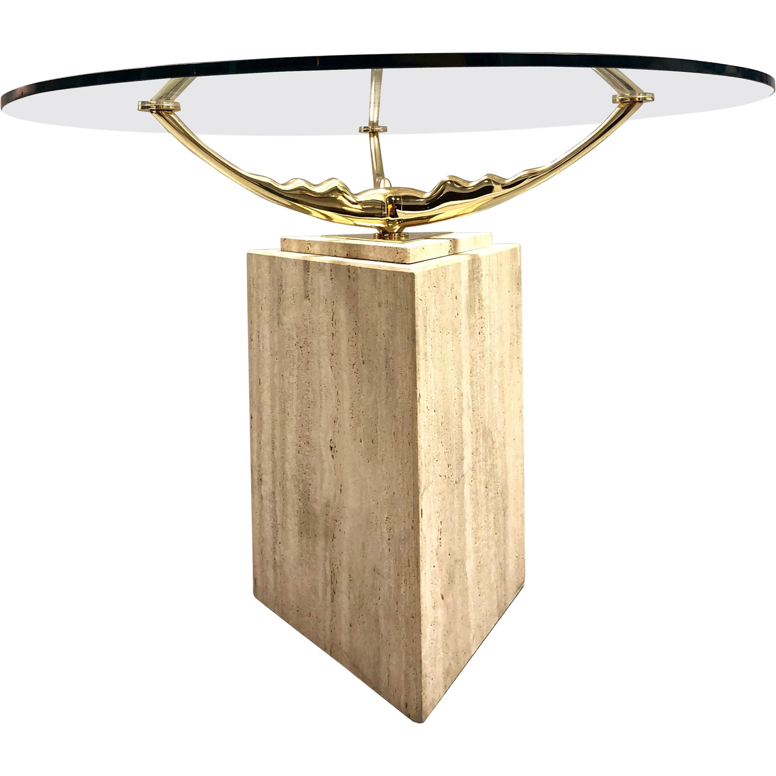 Travertine Marble and Brass Dining Table