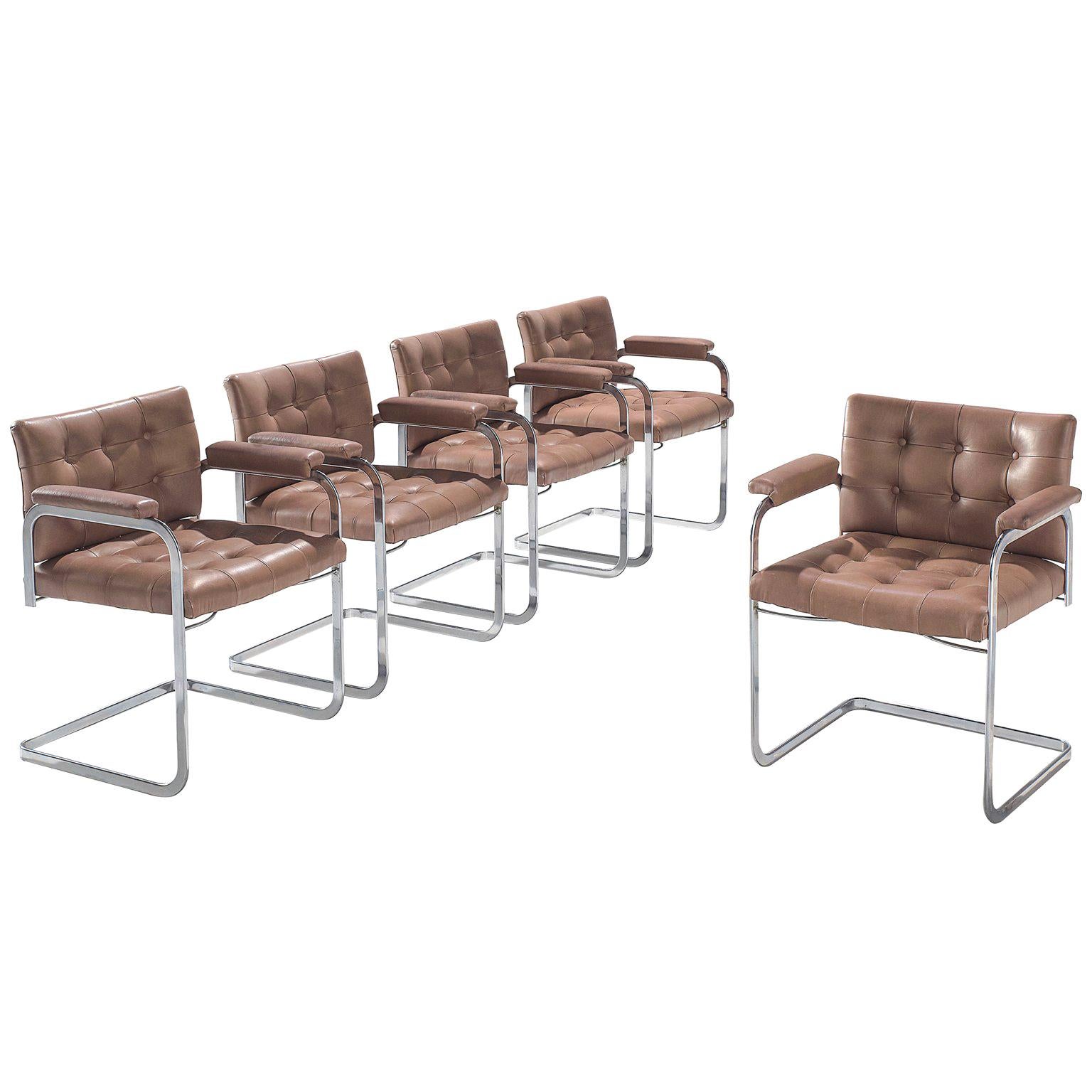 Robert Haussmann Set of Five Leather Armchairs