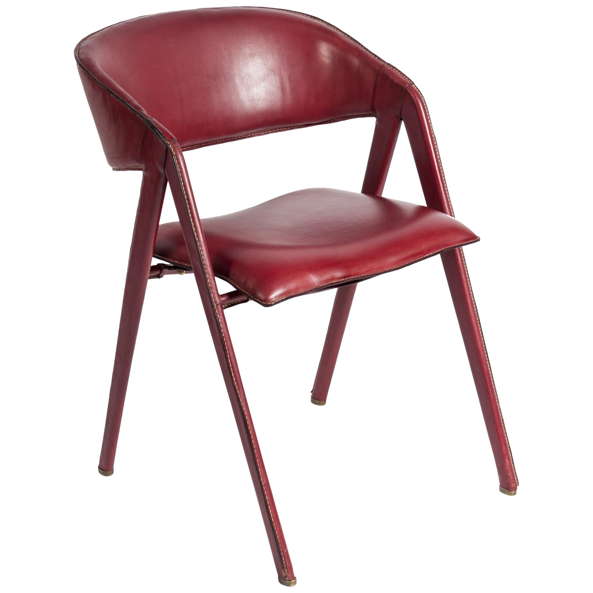 Fauteuil UNESCO en cuir cousu des années 1950 par Jacques Adnet en vente