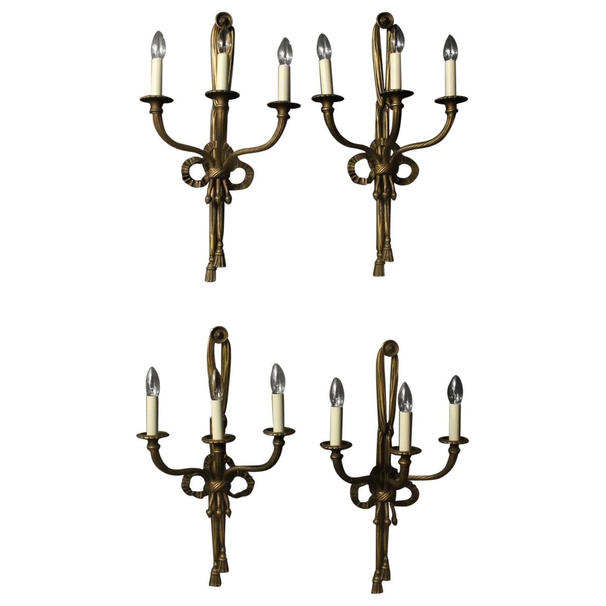French Set of 4 Rope Bronze 19th Century Antique Wall Lights