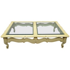 Large Vintage French Hollywood Regency Style Beveled Glass Cream Coffee Table