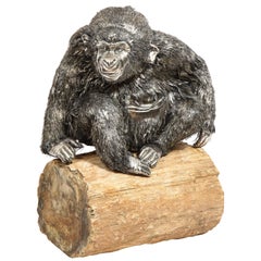 Mario Buccellati, a Rare and Exceptional Italian Silver Gorilla Monkey on Base