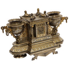 Used Rare & Important Spanish Damascene, Iron, Steel, Gold Inlaid Clock, Eibar, Spain