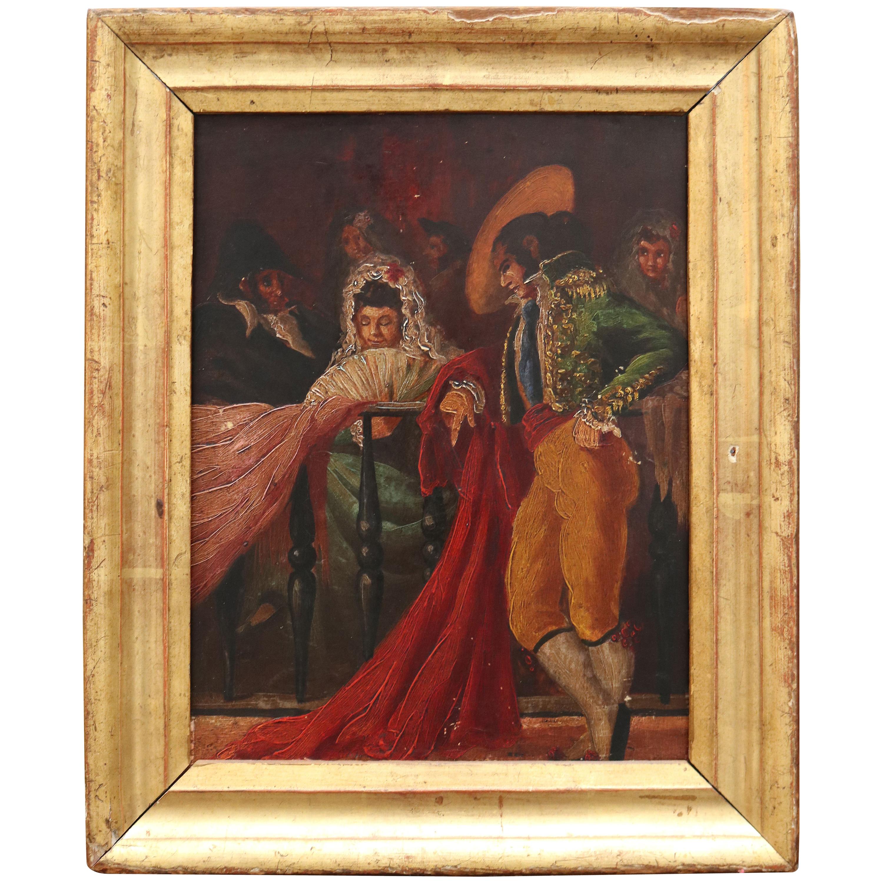 19th Century Spanish Oil on Wood Painting in Bullfighter Style