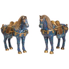 Large Pair of Chinese Cloisonné Enamel Horses