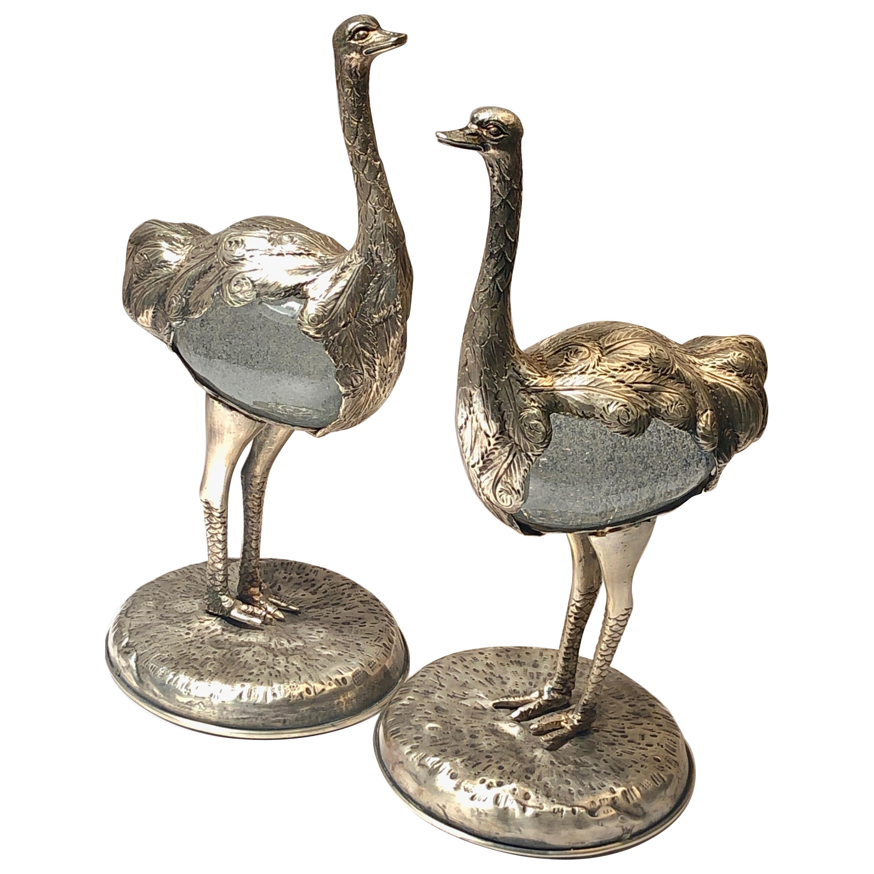 Rare Signed Gabriella Crespi Ostrich Set of Two Sculpture, 1970s, Italy