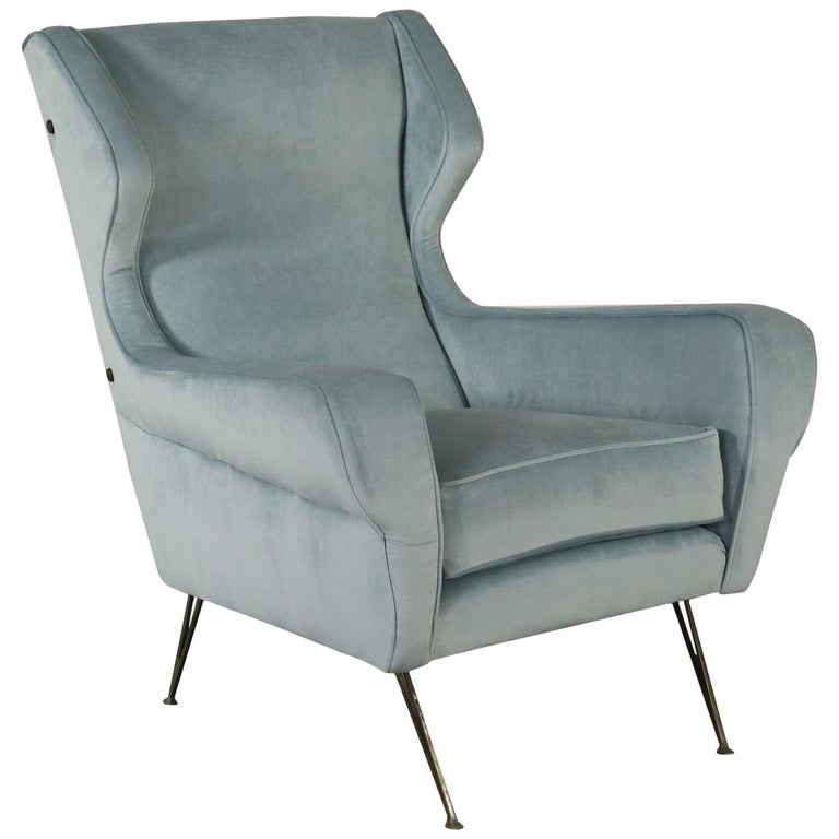 Armchair Fabric Upholstery Foam Padding Vintage Italy 1950s At