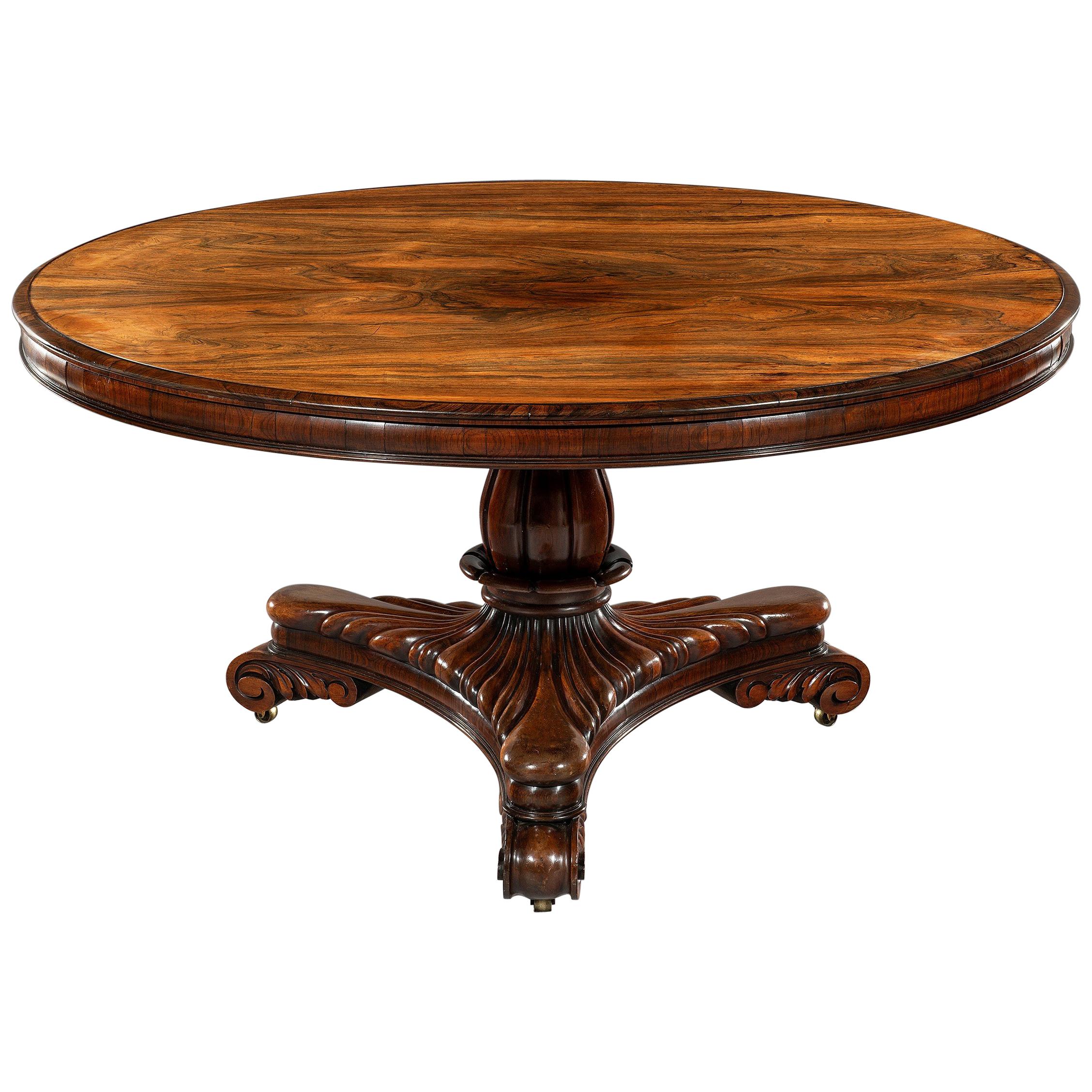 Large Late Regency Circular Rosewood Dining Table For Sale