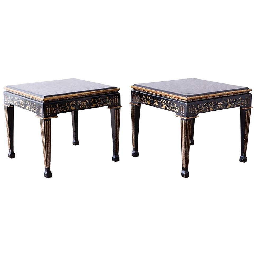 Pair of Italian Neoclassical Parcel-Gilt Lacquered Drink Tables