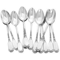 Soufflot Massive French All Sterling Silver Dessert Spoons Set 12-Piece