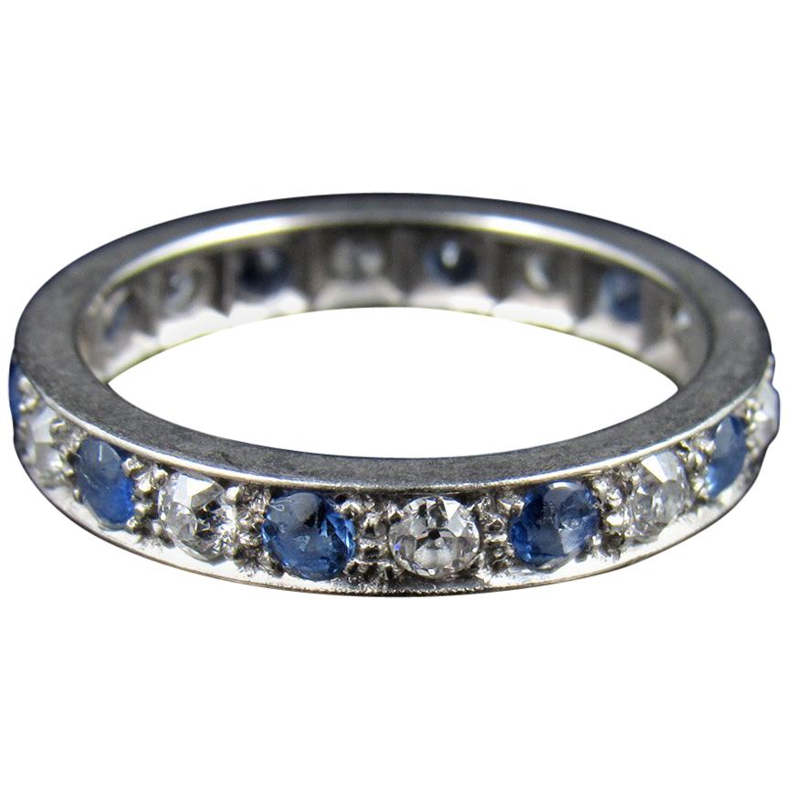 White Gold Sapphire and Diamond Full Eternity Ring, circa 1950