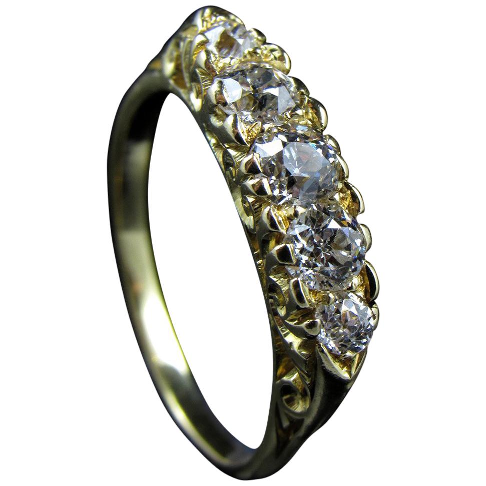 Victorian 18-Karat Gold and Diamond Five-Stone Ring For Sale