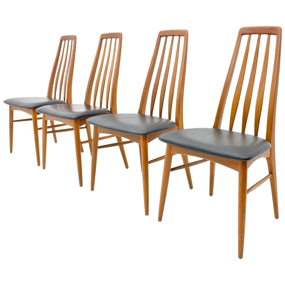 Set of Four Teak and Leather Dining Chairs Eva by Niels Koefoed, Denmark For Sale