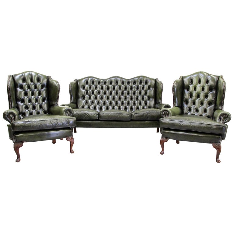 Chesterfield Sofa Set Armchair Wing Chair Couch Antique Sitzgar
