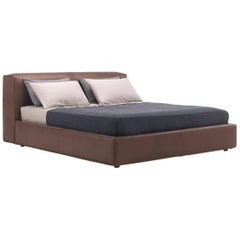'SFORZA' Luxury King Size Bed with Premium Brown Leather Headboard and Bedframe