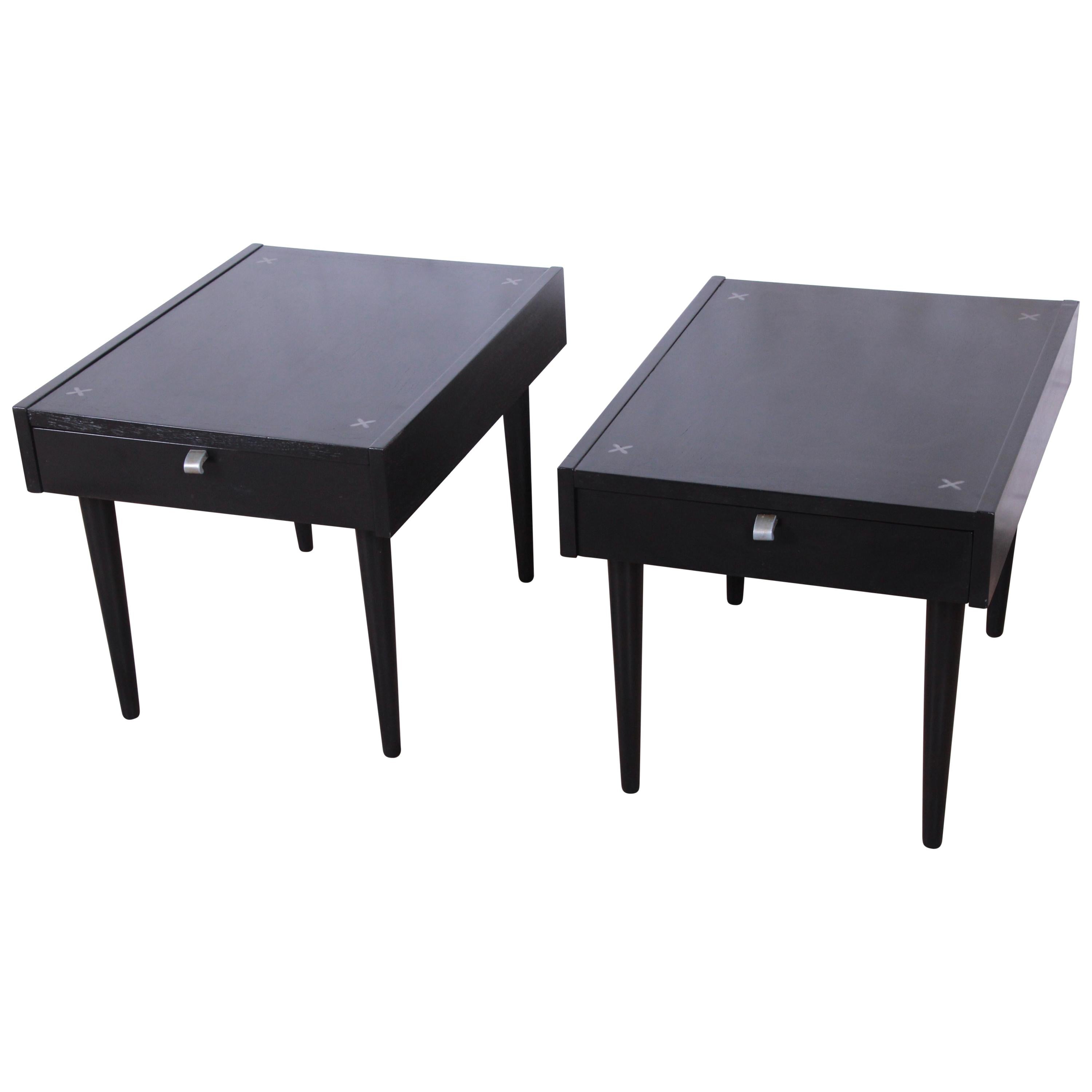 Merton Gershun for American of Martinsville Ebonized End Tables or Nightstands 
