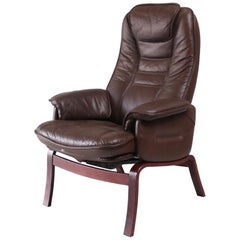 1960s Danish Midcentury Leather Reclining Lounge Chair