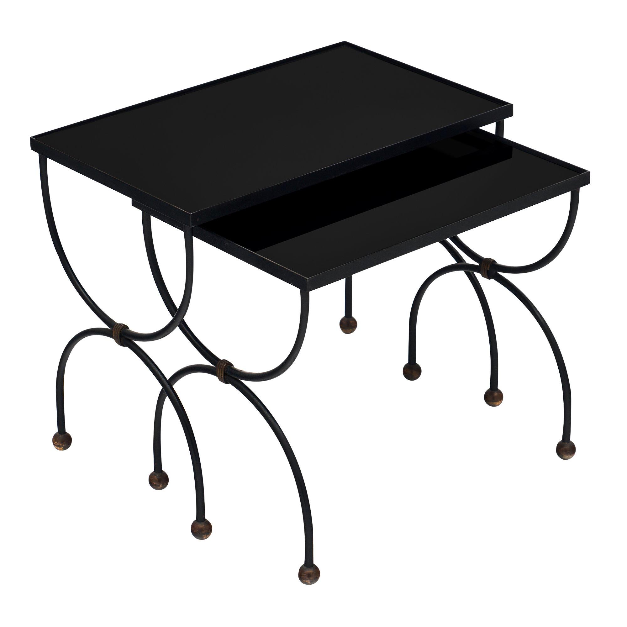 Black Glass Art Deco Period Nesting Tables