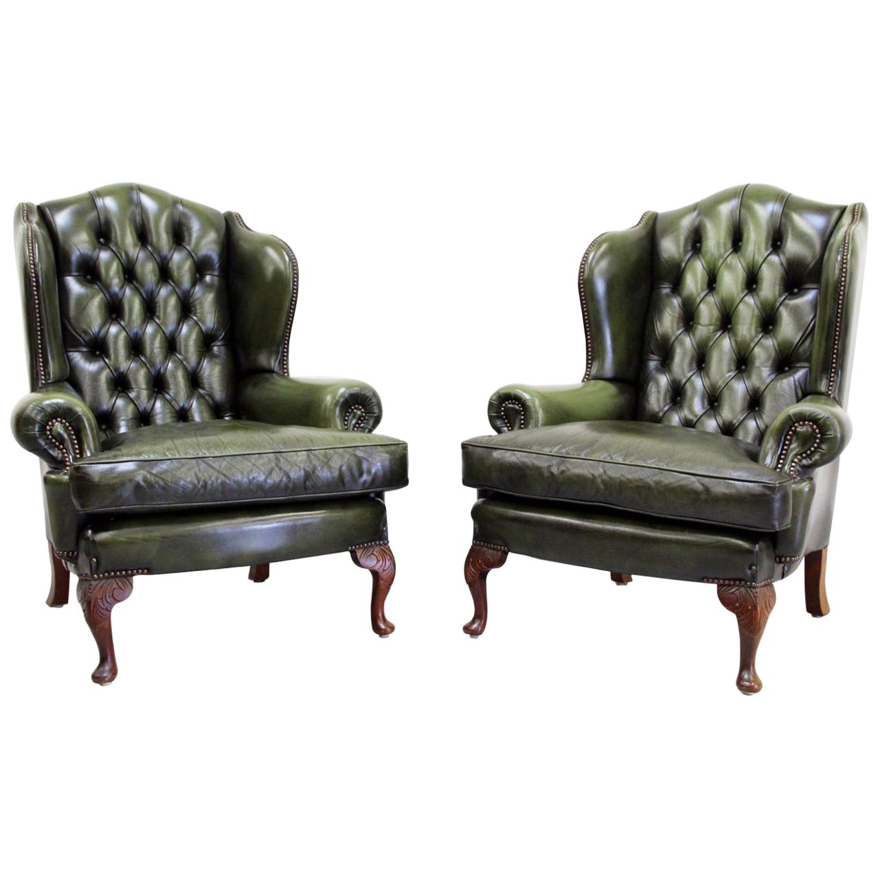 2 Chesterfield Wing Chair Armchair Recliner Antique For Sale