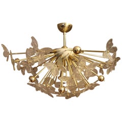 Half Sputnik Chandelier with Murano Glass Butterflies