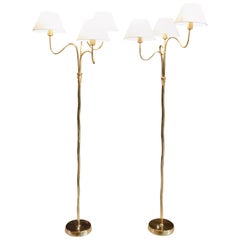 Pair of Artistic Brass Floor Lamps, Finland, 1940s