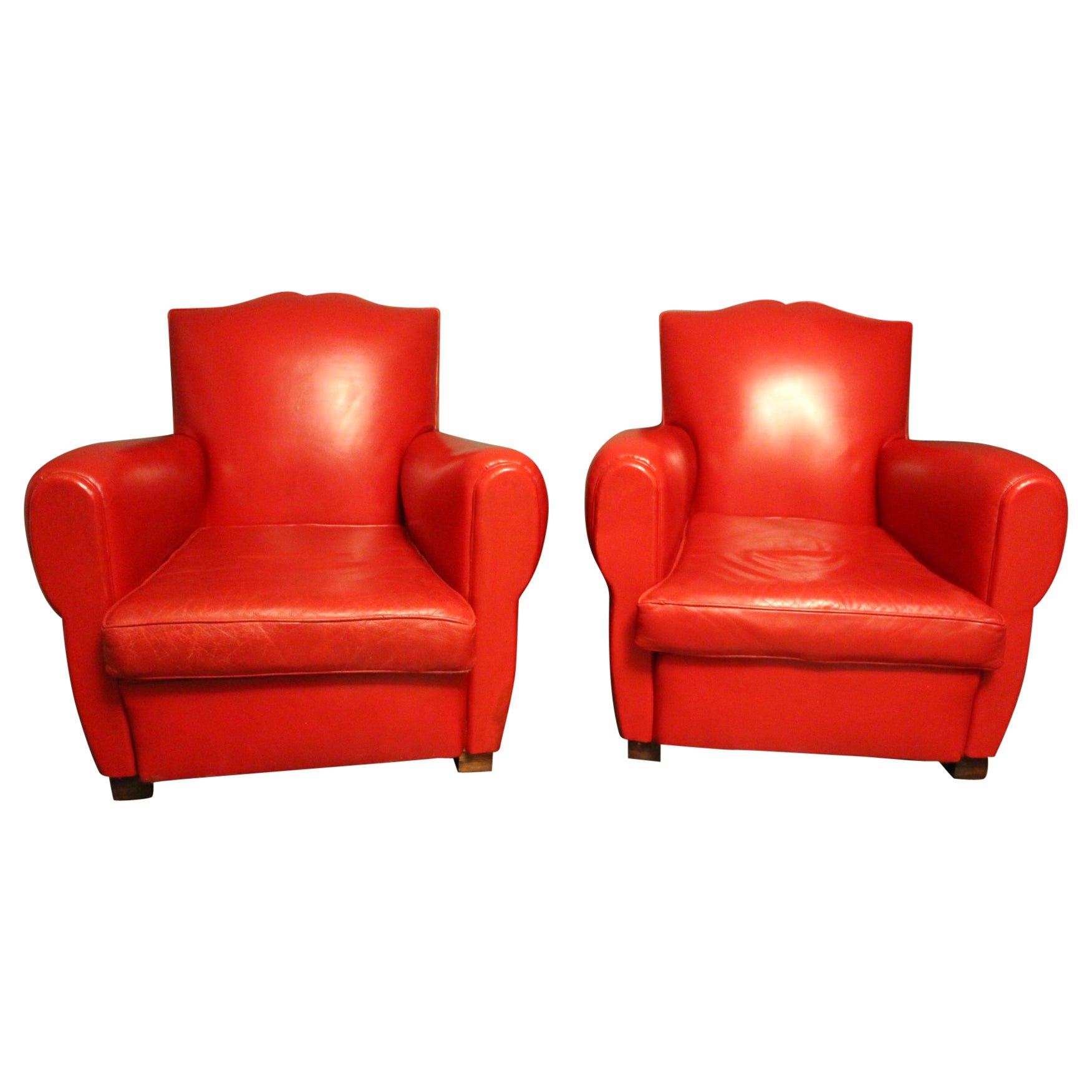Pair Of French Art Deco Leather Club Chairs At 1stdibs