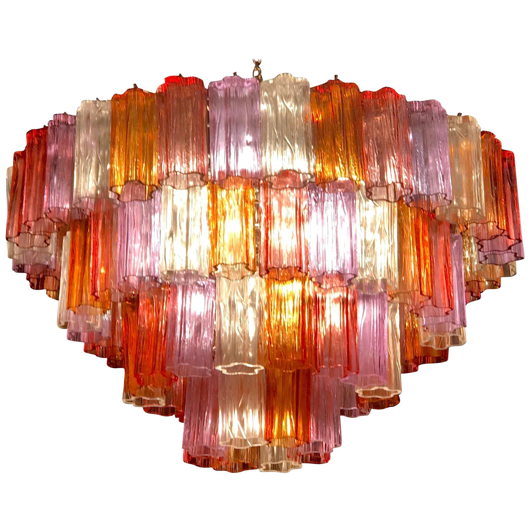 Midcentury Multicolored Murano Glass Tronchi Chandelier by T.Zuccheri for Venini